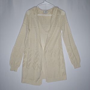 Pink Republic Cardigan Jrs XL Cream Lightweight Knit Open Long Sleeve Hood